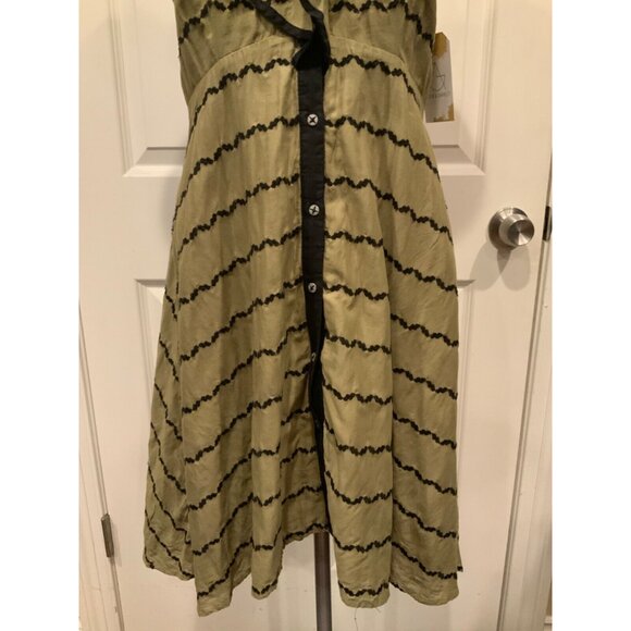 Postmark Green & Navy Blue Embroidered Striped Button-Up Dress Size 2 - Picture 3 of 8